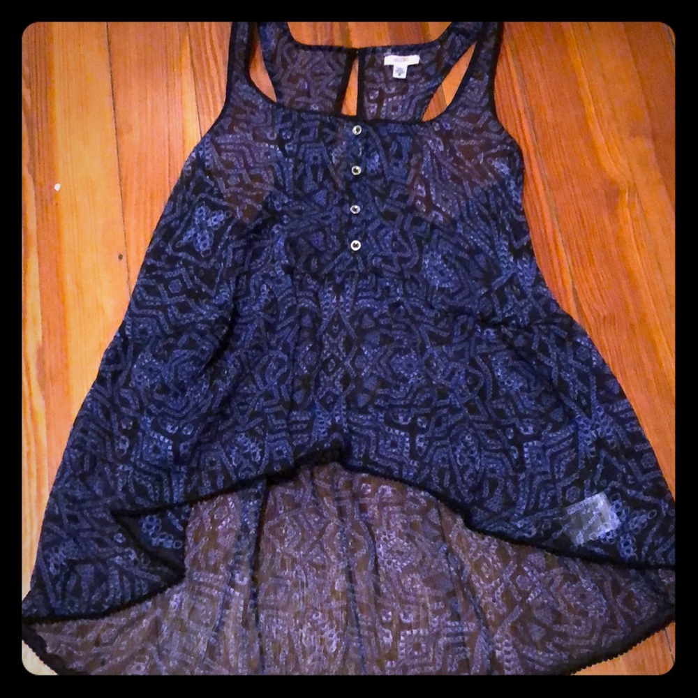 Sheer Blue&Black Pattern Tank Top